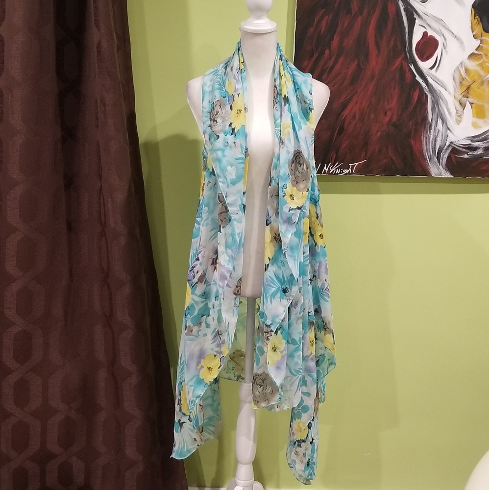 Nwot Open Front Multi-Color Sheer Swimsuit Coverup - image 2